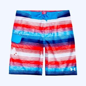 Under Armour | Red, White & Blue Striped Reblek Board Shorts